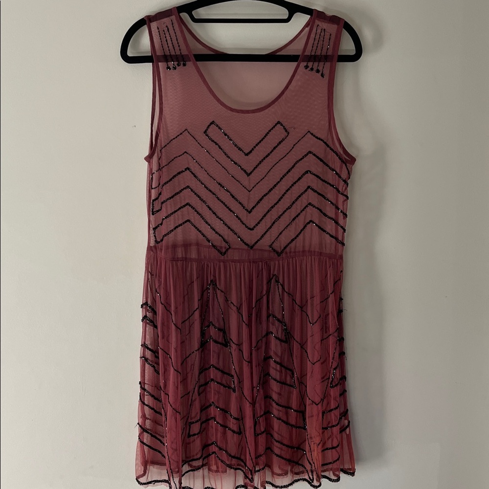 Sheer Pink Dress with Black Beaded Design